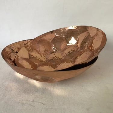 Tom Dixion Pair Mid Century Inspired Hammered Cooper Candy Trinket Bowls Eclectic 