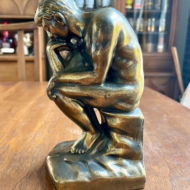 Vintage Brass Thinking Man Bookend | The Thinker by Rodin Inspired Book End 
