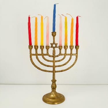 Vintage Brass Menorah 9 Branch, Vintage Brass Jewish Hanukkah Lamp, Vintage Jewish Menorah Brass 