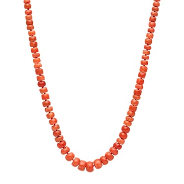 Antique Italian Button Shaped Coral Beads w/ Coral Ball Clasp, 21"