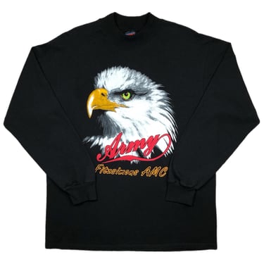 Vintage 90s Bald Eagle Big Print Fitzsimons Army Medical Center Made in USA Mock Neck Long Sleeve Graphic T-Shirt Size Large/XL 