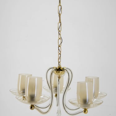 Art Deco All Glass Chandelier, 1930s, Restored 