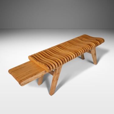 Organic Modern "Aligné" Slatted Bench in Solid Ambrosia Maple by Mark Leblanc, USA, c. 2022 