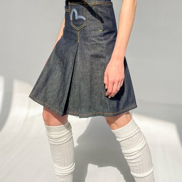 Y2K Evisu Denim Pleated Skirt (XS)