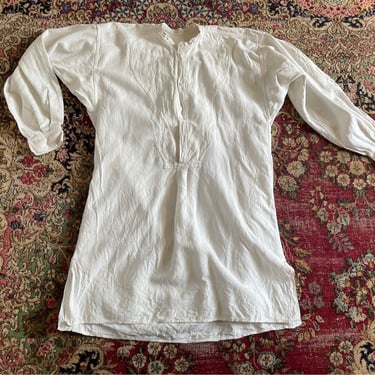 Antique men’s nightshirt, white heavy cotton or hemp, French night shirt 
