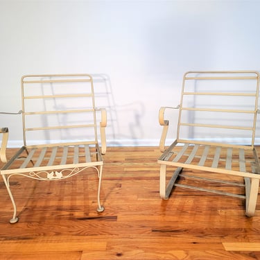 Mid Century Pair of Wrought Iron Patio Chairs 