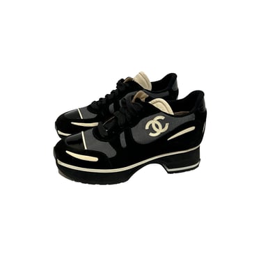 Chanel Black Logo Platform Sneakers