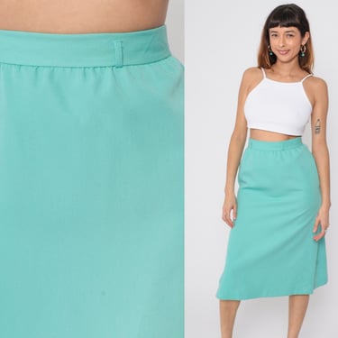 Seafoam Midi Skirt 80s Pencil Skirt High Waisted Retro Simple Plain Secretary Skirt Side Slit Simple Vintage 1980s Small 