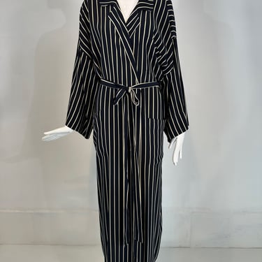 Giorgio Armani Black & White Stripe Silk Crepe Kimono Sleeve Wrap Robe 40