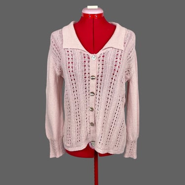 Pastel Pink Lace Knit Preppy Cardigan Sweater J Jill Vintage 