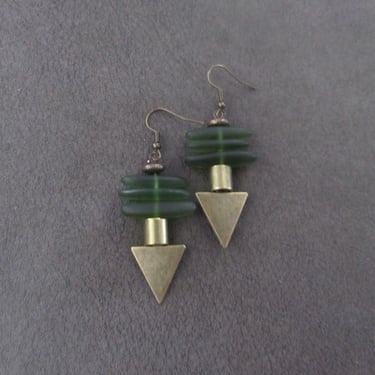 Mid century modern earrings, industrial earrings, green frosted glass earrings 2 