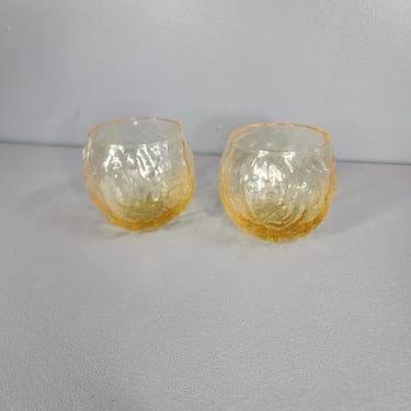 Set of 2 Yellow Gold Seneca Driftwood Drinking Roly Poly Glasses 
