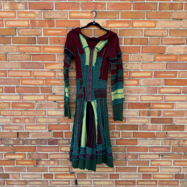 vintage green upcycled recycled multicolor sweater coat / s small 