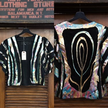 Vintage 1980’s Suede and Painted Stripe Jacket Top, Textured Fabric, 80’s Era, Vintage Clothing 