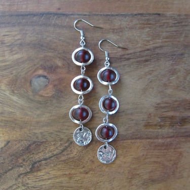 Long red earrings, bohemian earrings, beach earrings, frosted glass earrings, geometric earrings 