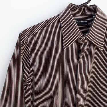 Vintage 70's / 80's Pierre Cardin Dress Shirt - Cotton - Brown with White Pinstripes 