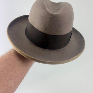 1940'S Homburg Hat - ADAM Executive - Gray Fur Felt - Well Weathered Patina - Vintage Fedora - Size 7-3/8 