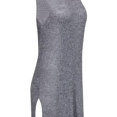 Eileen Fisher - Grey & Silver Metallic Knit Sleeveless Sweater Sz M