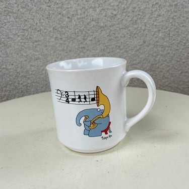 Vintage coffee mug kitsch elephant with tuba by Recycled Paper Products Sandra Boynton series 