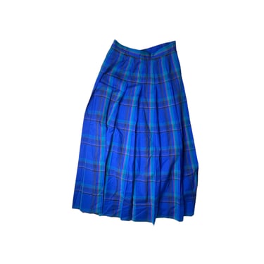 Vintage Miss Pendleton Blue Plaid Tartan Wool Pleated Midi Skirt, Size 8 Flawed 