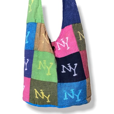 Vintage Boho New York Crossbody Bag Multi Color Patchwork Hippie Purse 