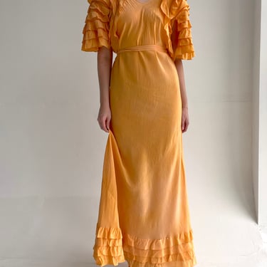 Hand Dyed Clementine Silk Dress with Ruffles
