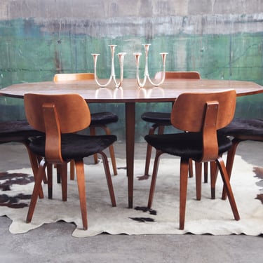 ICONIC (SET 6 avail, Sold Indiv. Mid Century Danish Modern Brown Cow hide upholstered Bentwood Dining Accent Chair by Thonet after Eames DCW 
