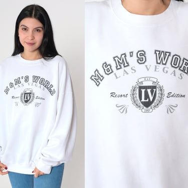 M&Ms World Las Vegas Sweatshirt 90s Resort Edition Chocolate Candy Sweatshirt Crewneck Jumper 1990s Vintage White Oversized Extra Large xl 