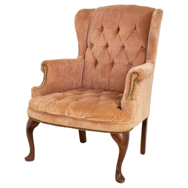 Pink Velvet Upholstered Wing Back Armchair