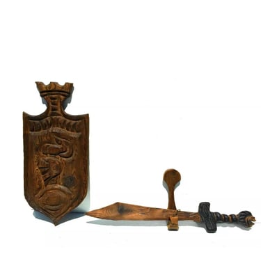 Vintage mid century modern witco wall art sword shield wood tiki 60s 