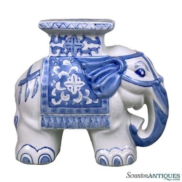 Vintage Chinese Blue & White Porcelain Elephant Plant Stand Sculpture
