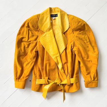 1980s Mustard Suede + Leather Belted Jacket 
