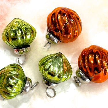 VINTAGE: 5pc - Small Thick Mercury Glass Ornaments - Kugel Style Christmas Ornaments 