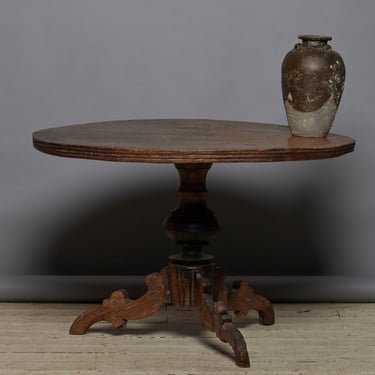 19th Century Dutch Colonial Teak Round Side Table with a Beautiful Old 3-Board Top