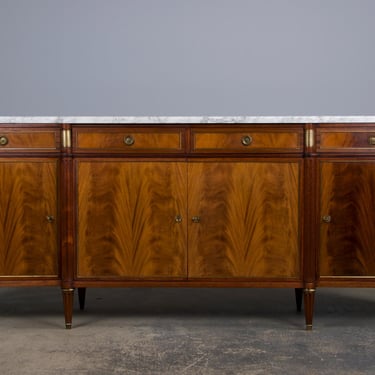 French Louis XVI Style Mahogany Sideboard Buffet W/ Carrara Marble 