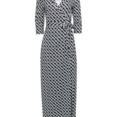 Diane von Furstenberg - Black & White Chain Link Wrap Dress Sz 8