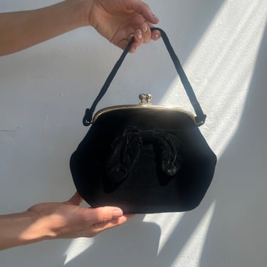 Black Velvet Bow Handbag