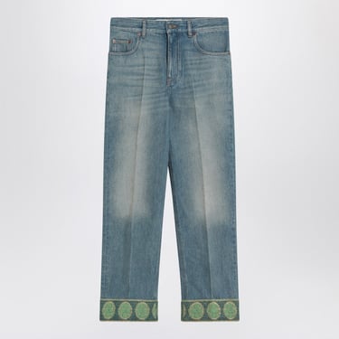 Valentino Faded Blue Jeans With Jacquard Background Women