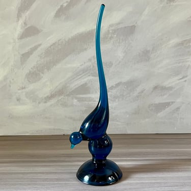 Viking blue  Glass Epic Bird Figurine, Mid Century glass, 1960s Home Decor Ring Holder, Vintage Collectible Glass Animal 