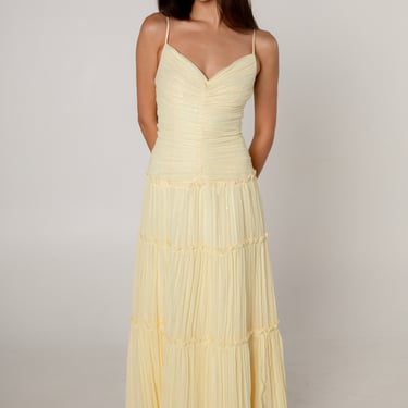 Jessica McClintock Yellow Pleated Maxi Dress