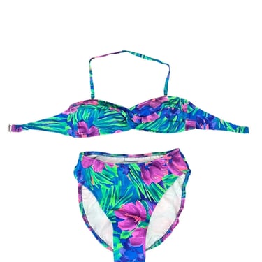 Vintage 80's Westbound Beach Swimwear Floral High Waisted Bikini Size 10 (S/M)