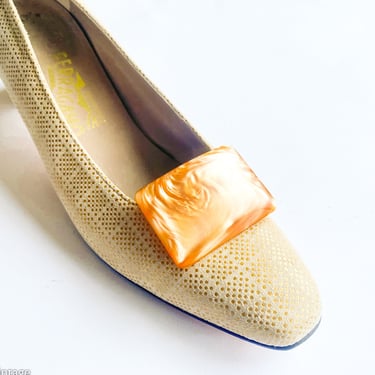 1960s Orange Shoe Clips | 60s Orange Lucite Shoe Clips | Orange Plastic Shoe Buckles | MUSI 