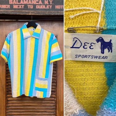 Vintage 1960’s -Deadstock- Mod Terrycloth Fun Stripe Cotton Beach Summer Shirt, 60’s Cabana Shirt, Vintage Clothing 
