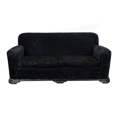 Art Deco Black Velvet Sofa 