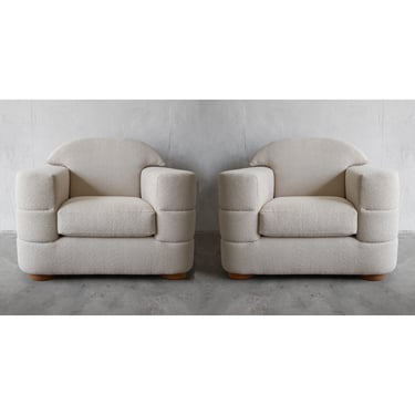 Oversized Pair of Channeled Post Modern Lounge Chairs 