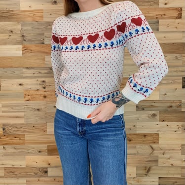 Vintage Hearts Fair Isle Knit Sweater Top 