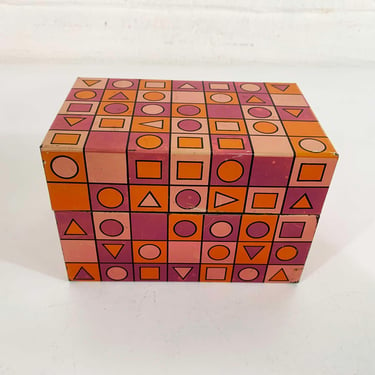 Vintage Metal Recipe Box Pink Colorful Mod Geometric 1950s Syndicate Manufacturing Tin Made in USA Mid Century Recipes Phoenixville 