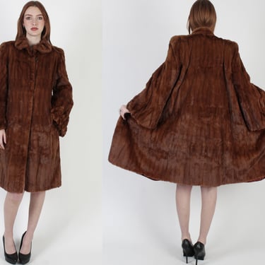 50s Mid-Century Red Mink Coat, Vintage 1950's Natural Striped Fur Opera Jacket, Winter Evening Bell Sleeve Jacket Size Small 
