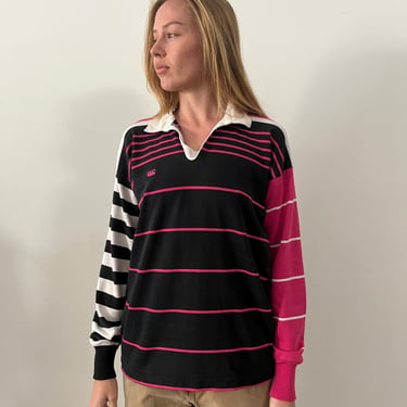 Black & Pink Striped Rugby Jersey