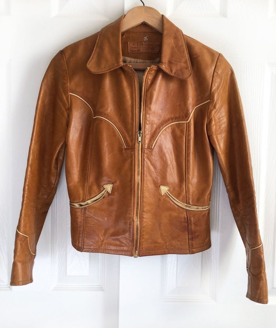 1970s Oshwahkon Leather Jacket Brown Womens Vintage ,Hippie
